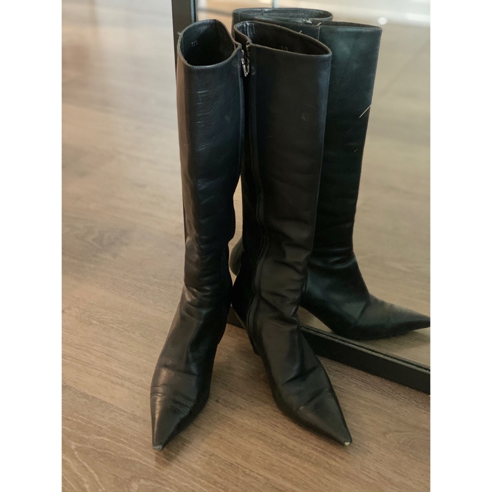 Authentic Prada Black Leather Knee High Boots